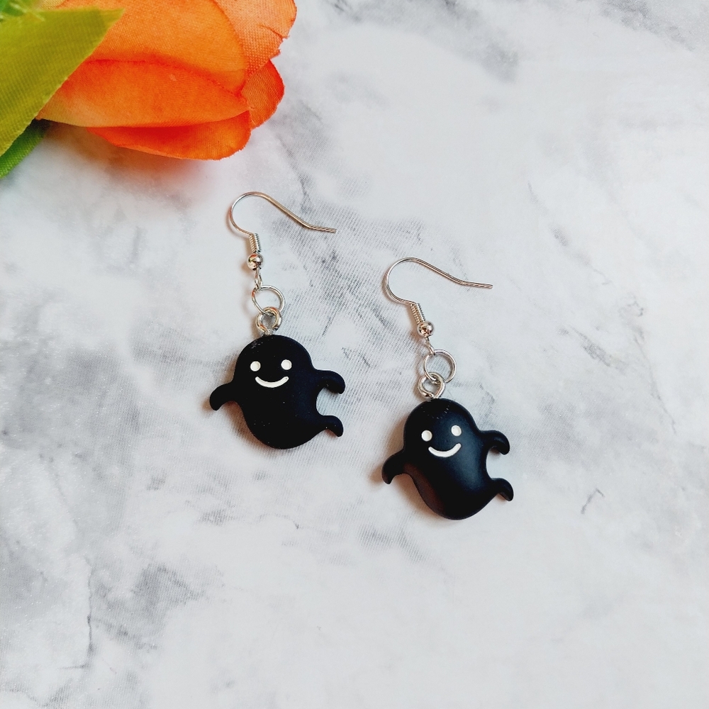 OpalGlaze Halloween Jewelry Black Ghost Earrings Dangles